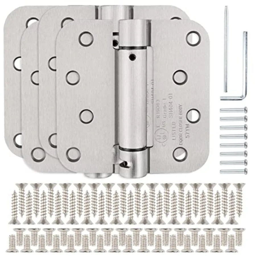 

Modern/Contemporary 4" x 4" Self-Closing Door Hinges, 8 Holes, Steel, Brushed Finish, Mortise Mount