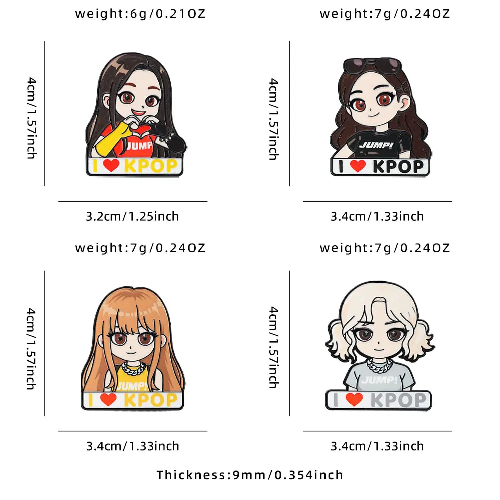 4pcs Kpop Girls Group Fashion Enamel Pins Set Anime Brooches Lapel Pin Badges for Backpack And Clothes Accessory Fashion Jewelry