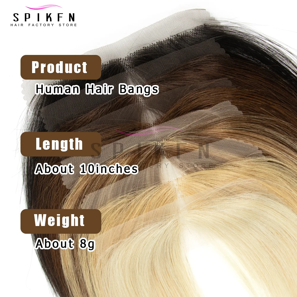 SPIKFN 10인치 레이스 인간의 머리카락 사이드 뱅스 천연 스트레이트 헤어 뱅스 6가지 색상 여성용 블랙 브라운 금발 머리
