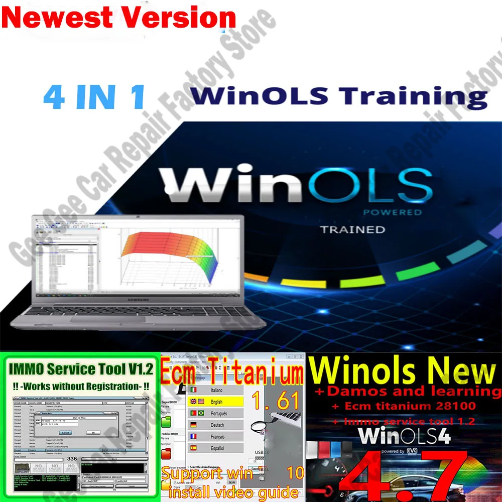 ECM TITANIUM 1.61 with 26100 + Winols 4.7 OBD2 Scanner Software ECU Programming Tool + 2021 Damos Files + Immo Service Tool V1.2