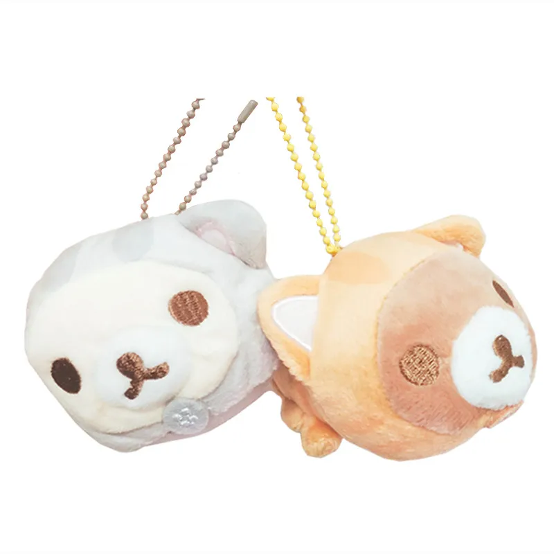 Anime Rilakkuma Korilakkuma Cat Keychain Kawaii Cute Plush Keychain Bag Key Chain Keyring Screen Cleaner Kids Toys Small Gift