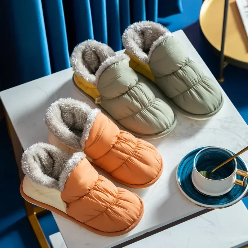 New Women's Winter Cotton Female Shoes 2024 Warm Plush  Couple Slippers for Home Indoor Large Size 42 43