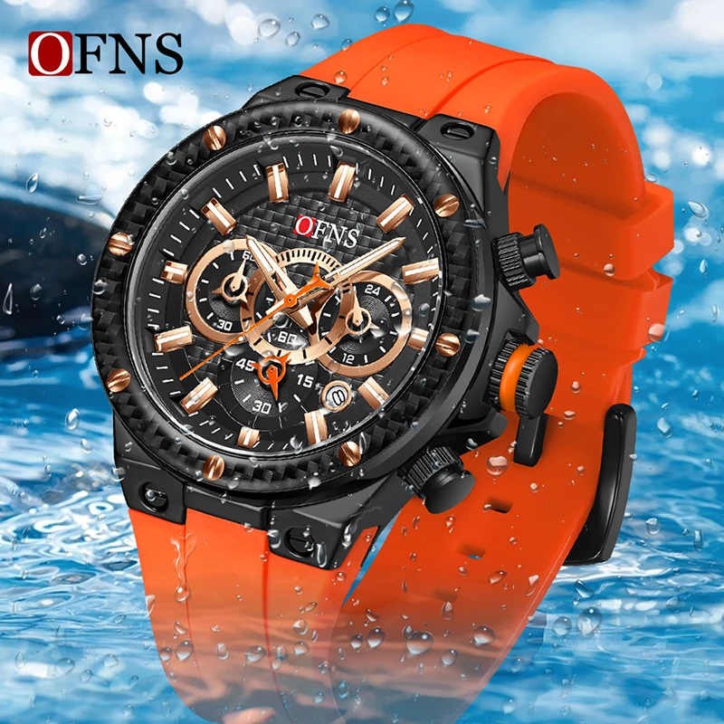 OFNS Top Brand Quartz  Men\'s Watch Casual Sports Waterproof Luminous Automatic Date Multifunction Fashion Trend Watches New Hot