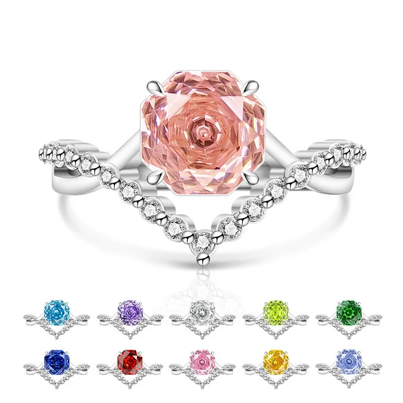 925 Sterling Silver Dream Light Luxury Rose Cut High Carbon Diamond Crown Ring Valentine's Day Gift