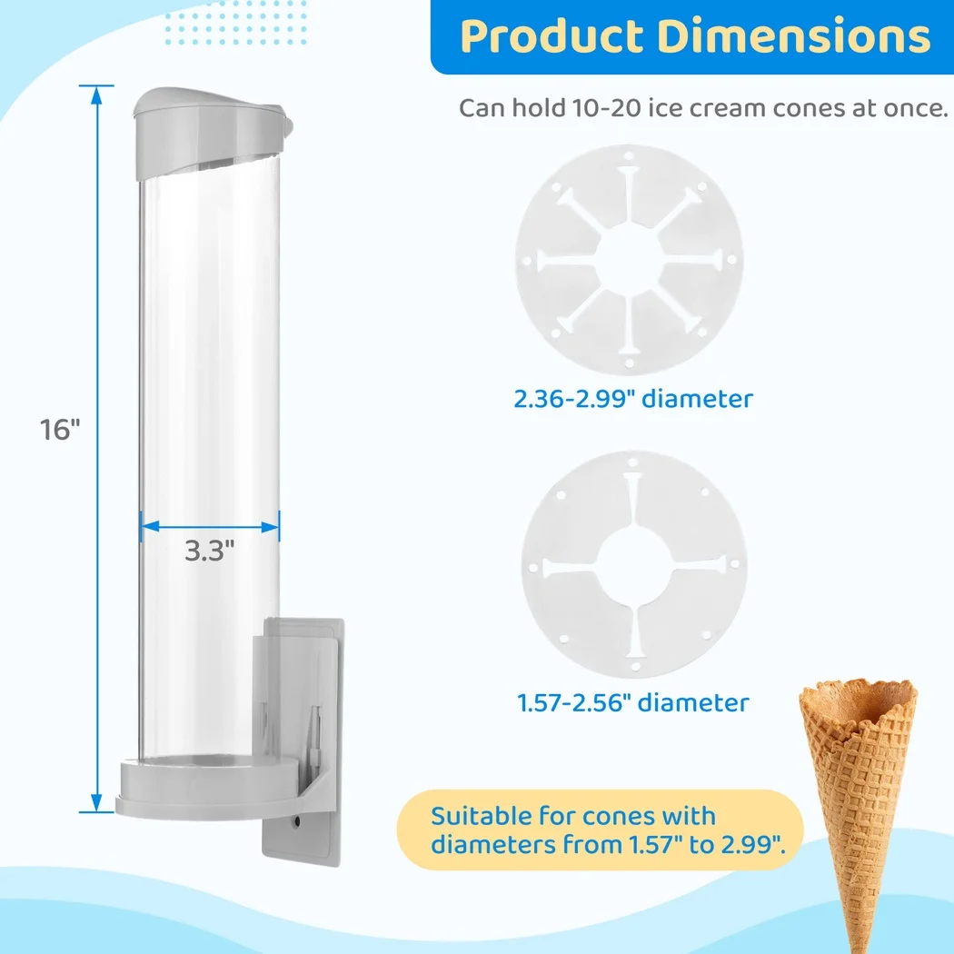 2Pcs Ice Cream Cone Dispensers Universal Waffle Cone Holders Waffle Cone Storage Tubes Adhesive Plates For Ice Cream Machine