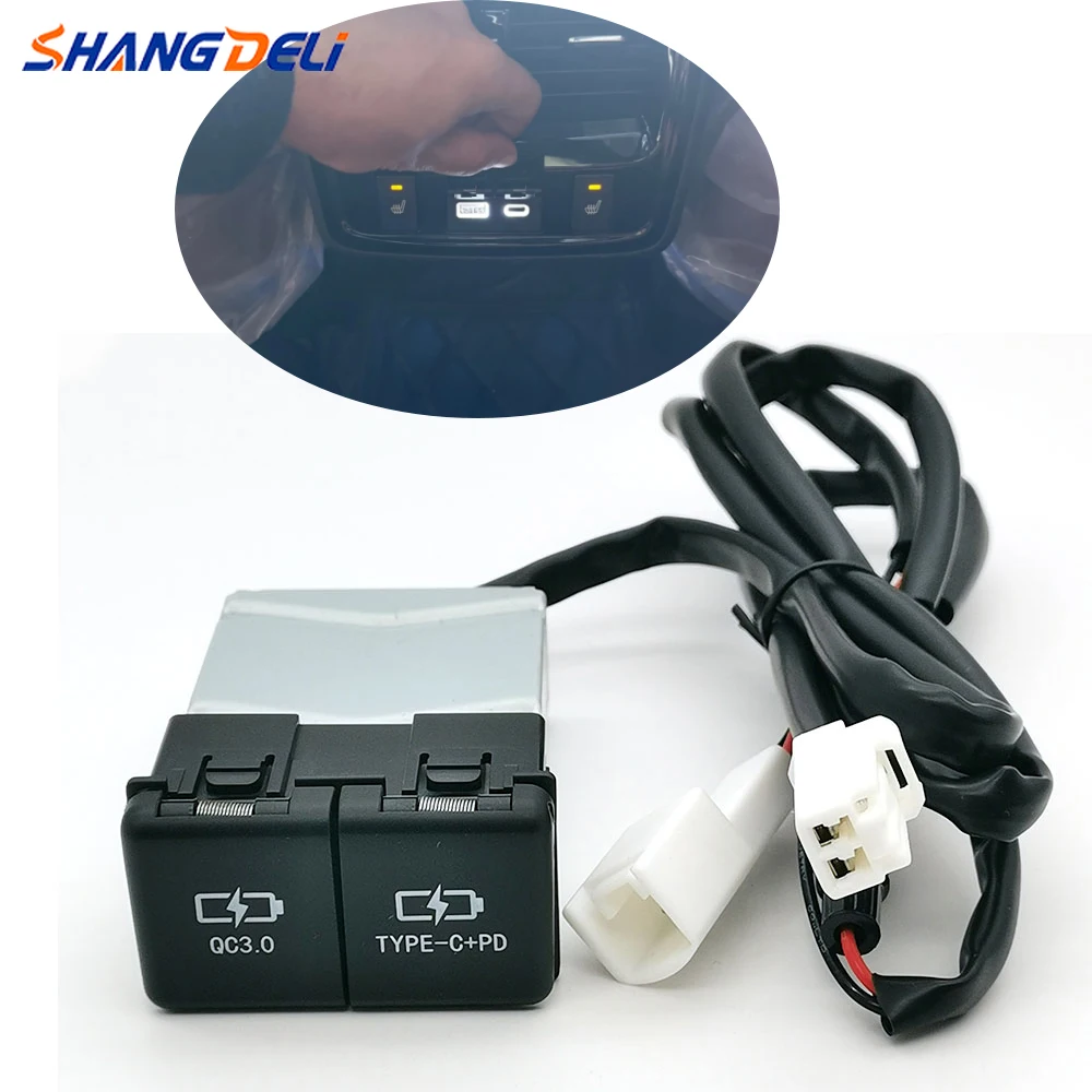 

Автомобильное двойное зарядное устройство, адаптер питания, розетка QC3.0 USB Type-C PD для Toyota Camry Avalon Highlander Levin RAV4