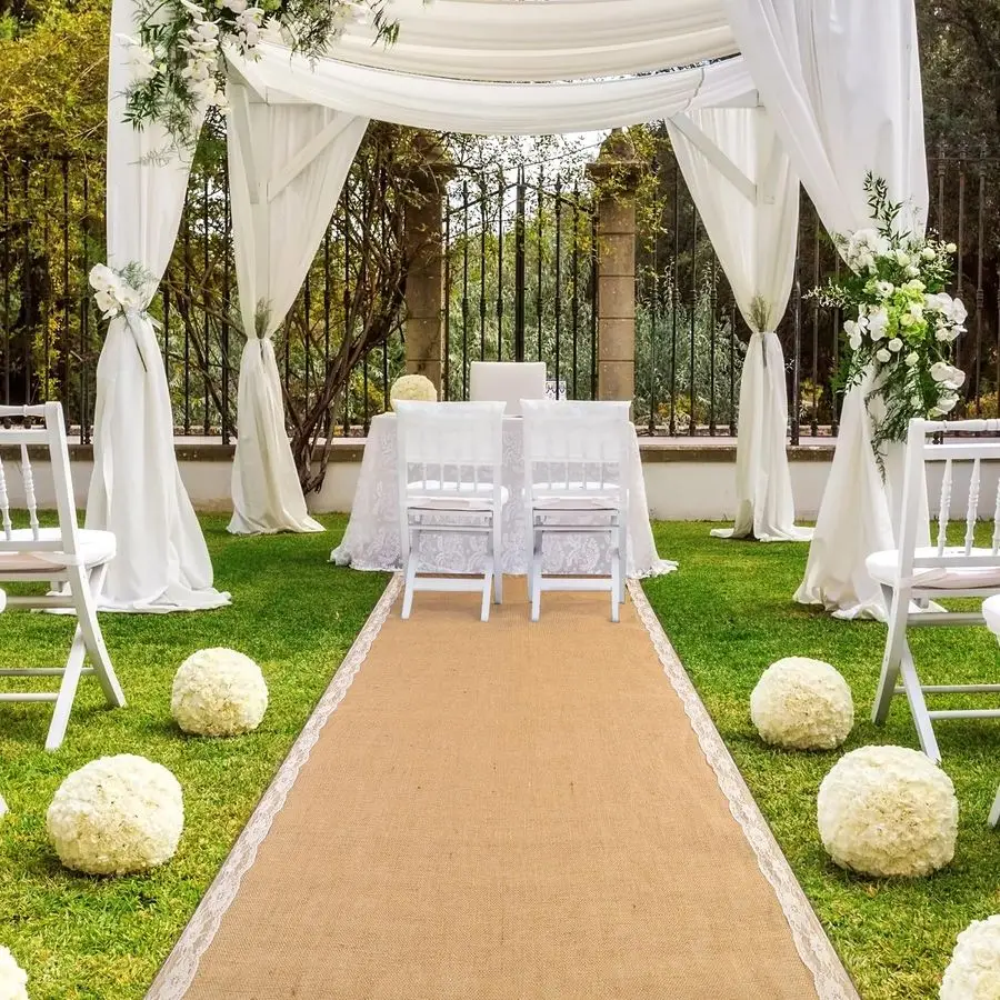 

40 Wide Natural Burlap Wedding Aisle Runner with Ivory Lace 40 Wide x 30 feet Long
