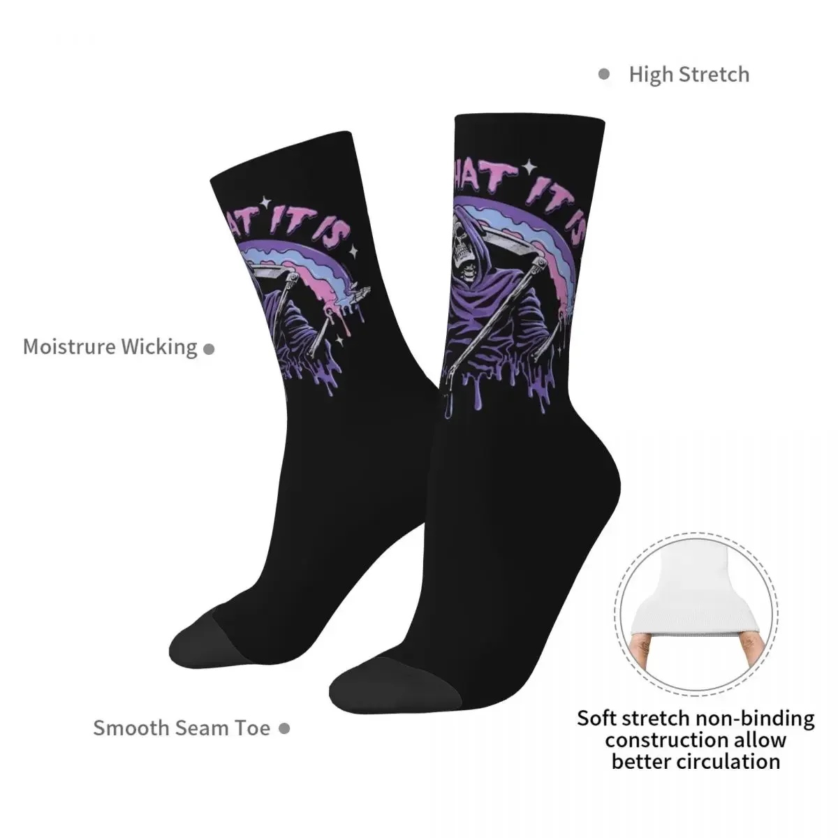 Death It Is What It Is Pastel Goth Grim Reaper Drip Socks Harajuku High Quality Stockings All Season Long Socks for Unisex Gifts