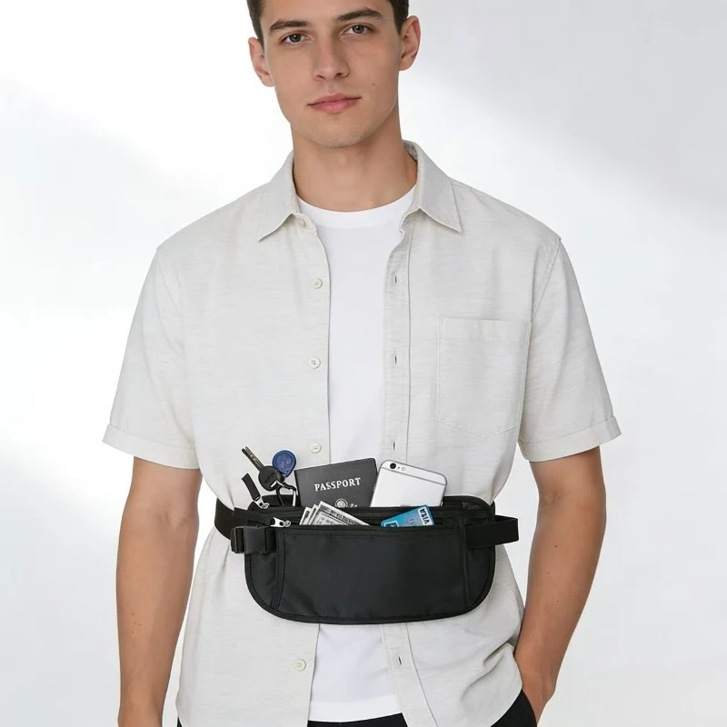 3-in-1 インビジブルナイロンウエストパック - 旅行/学校/ジム用の超軽量スリングバッグ、調節可能なストラップ付きの防水隠しポケット