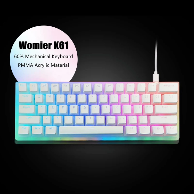 

Womier K61 PRO 60% механическая клавиатура, игровая клавиатура с возможностью горячей замены, переключатель Gateron, двойной RGB-подсветка, пудинг, колпачок из ледяного кристалла