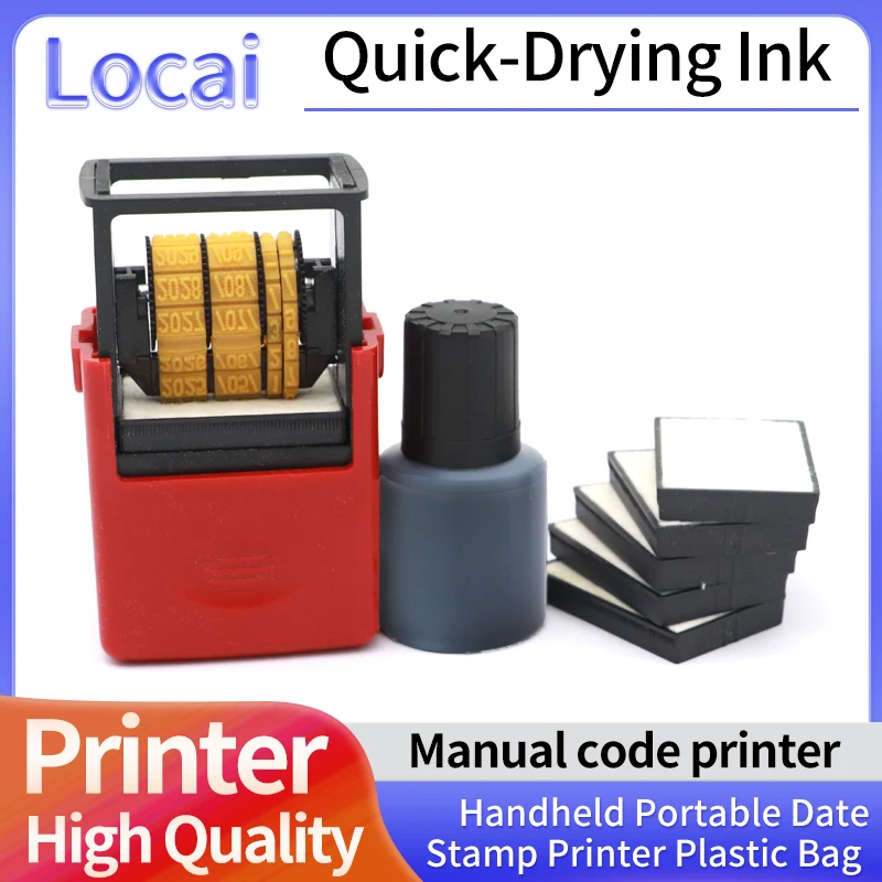 Handheld Portable Date Stamp Printer Quick-Drying Ink Date Printing Coding Machine for Food Plastic Bag Bottle Metal Cans Paper