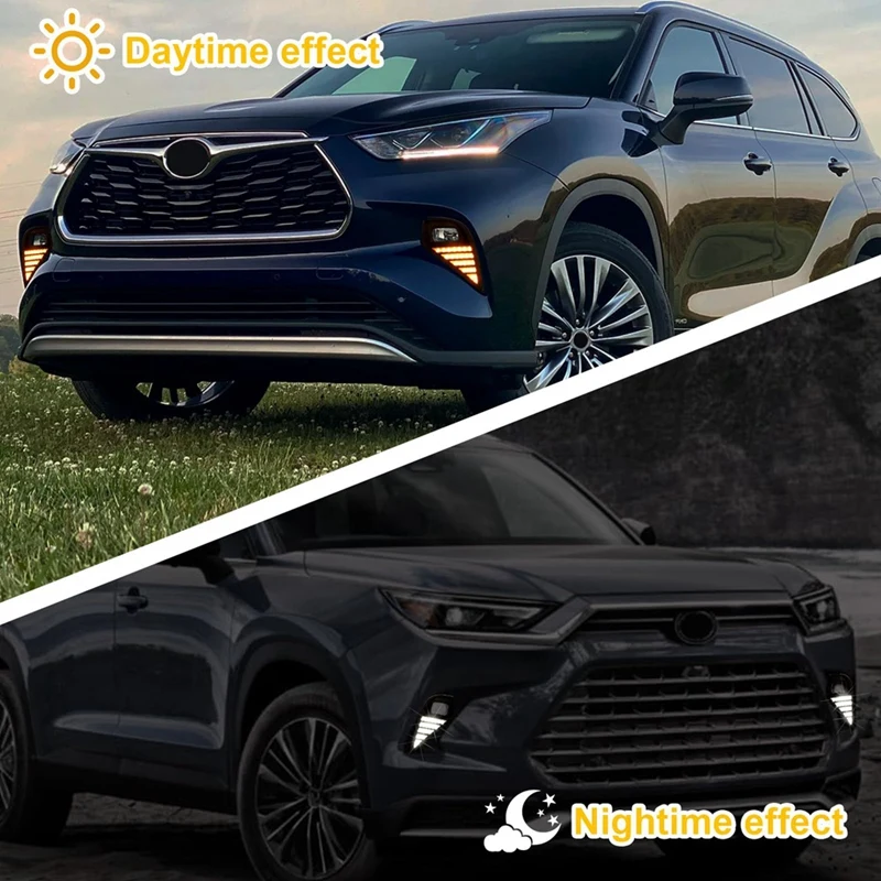 

2 pcs LED DRL Fog Lights For Toyota Highlander 2020-2023 Turn Signal Fog Lights Daytime Running Lights Assembly