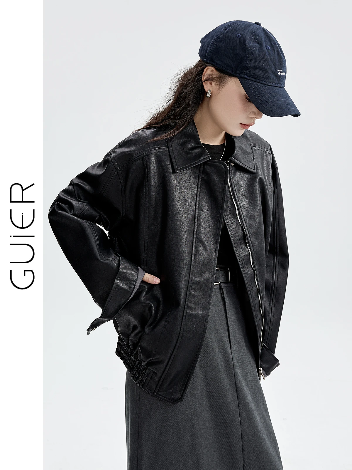 Jaqueta de Couro Feminina Bla, Design Solto e Estiloso com Duplo Zíper, Moda Casual, Nova Chegada de Outono