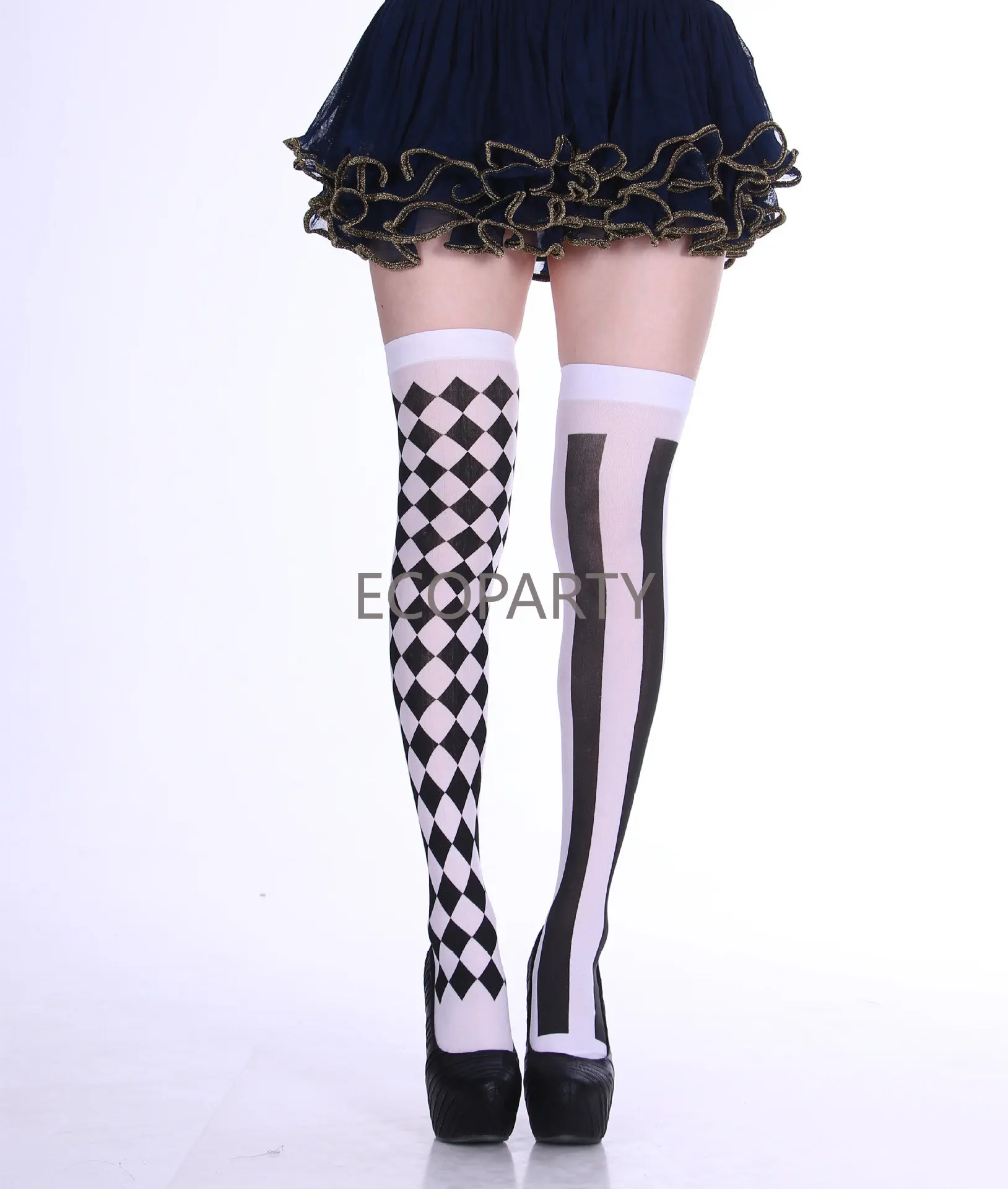 Harlequin Clown Tights Queen of Hearts Adult Pantyhose Christmas Halloween Role Play Knee Socks Long Tube