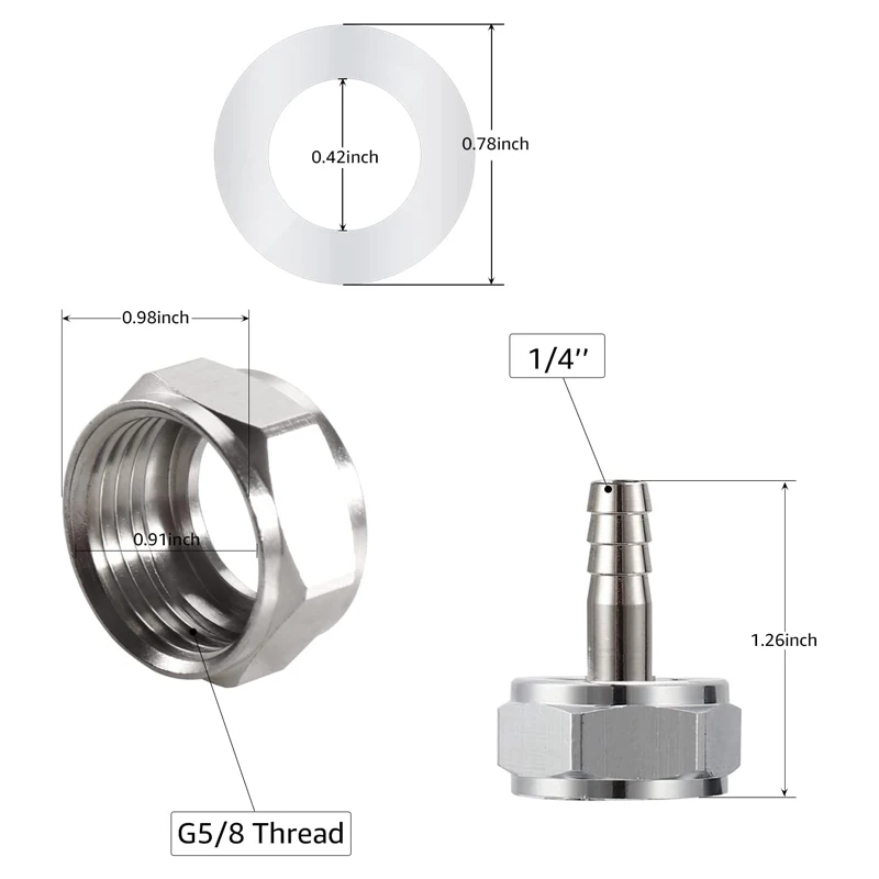 Keg Coupler Barb Connector,8mm O.D. Homebrew Kegerator Sankey Couplers Liquid Beer Line Nipple Fitting with G 5/8 Thread Hex Nut