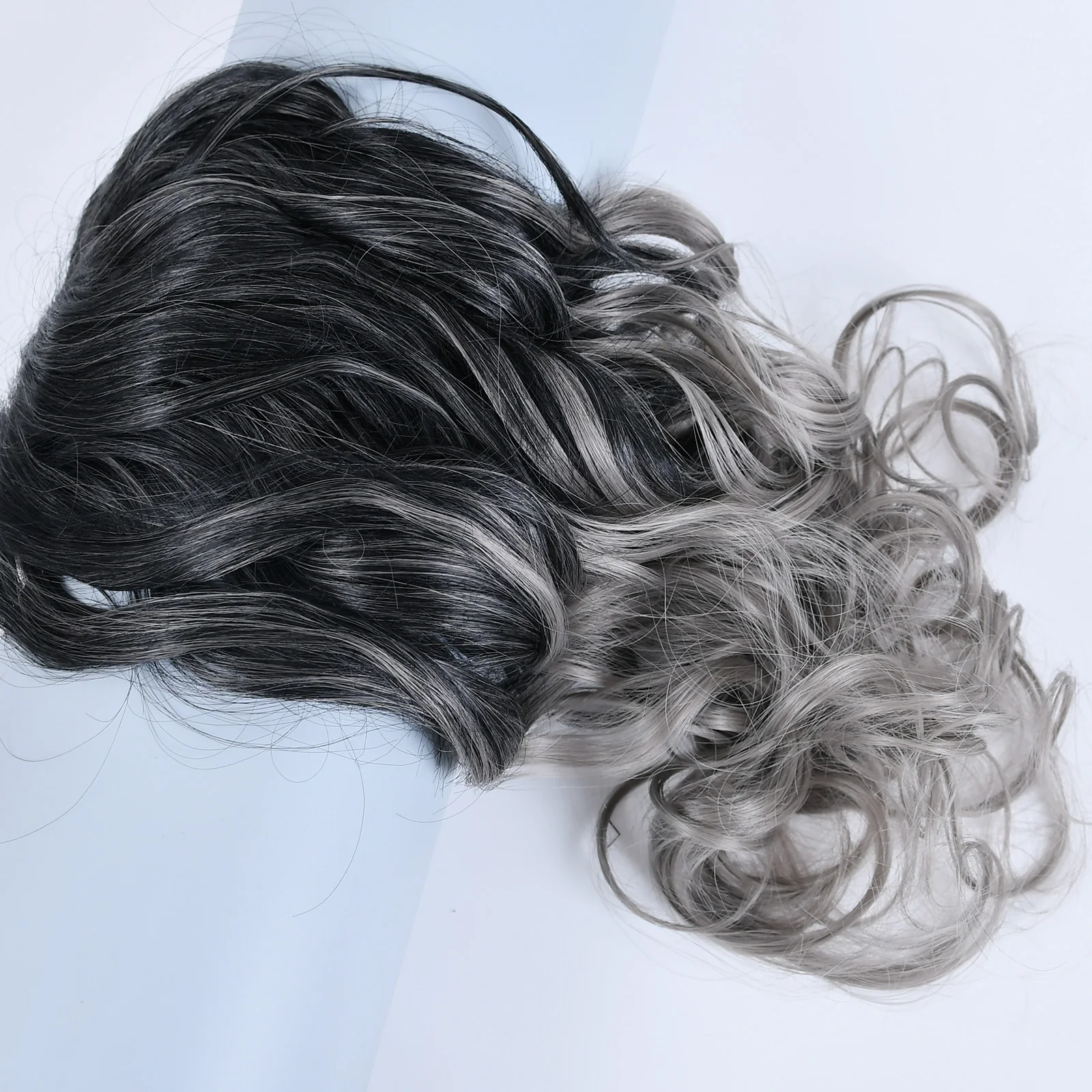 Jeedou Synthetic Ponytails Gray Color Long Straight&Wavy Hair Ribbon Drawstring Ponytail Hair Extension Hairpiece