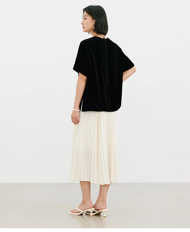 Natural Pure Silk Satin Women's T-shirt - Spring/Summer Short Sleeve Round Neck Pullover Outdoor Casual Comfortable Cool Top
