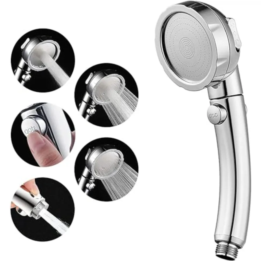 

3-Setting Detachable Shower Head, High Pressure Water Saving, Shower Head with ON/OFF Switch and 3 Spray Modes, Chrome Finish,