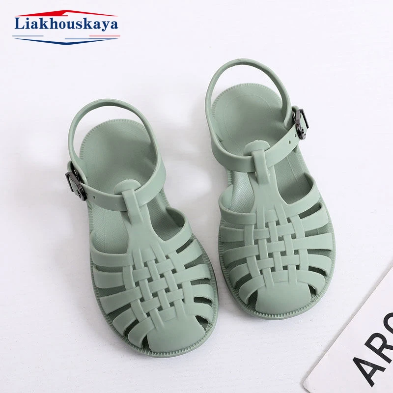 Size 22-35 Kids Shoes Summer Beach Children Sandals Baby Girls Toddler Soft Non-Slip Candy Jelly Shoes Boys Casual Roman Slipper