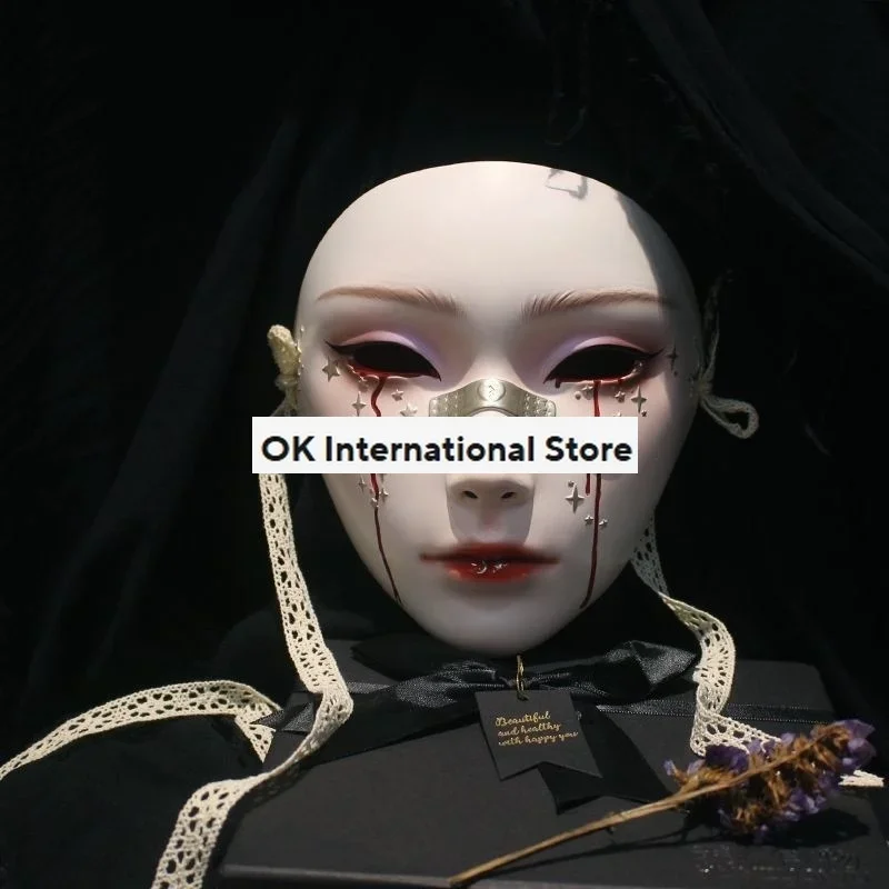 Soul Crop Full Face Tears Mask Ancient Style Cos Hanfu Costume Accessories Props Colorful Sculpture Mask Facial Gift Cosplay