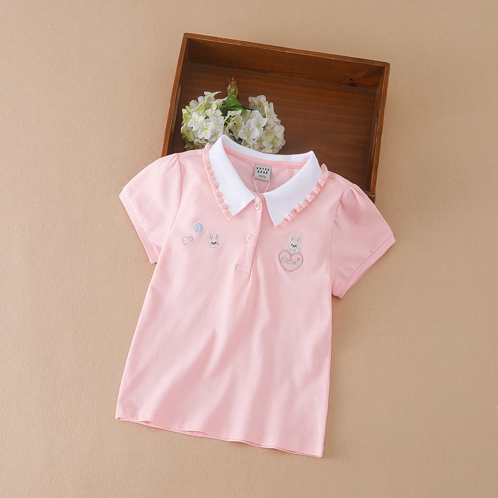 3-12 Age Girls Polo Summer Children Short Sleeve T-shirts 2024 New Kids Turn Down Collar Clothing Baby Cotton Tops