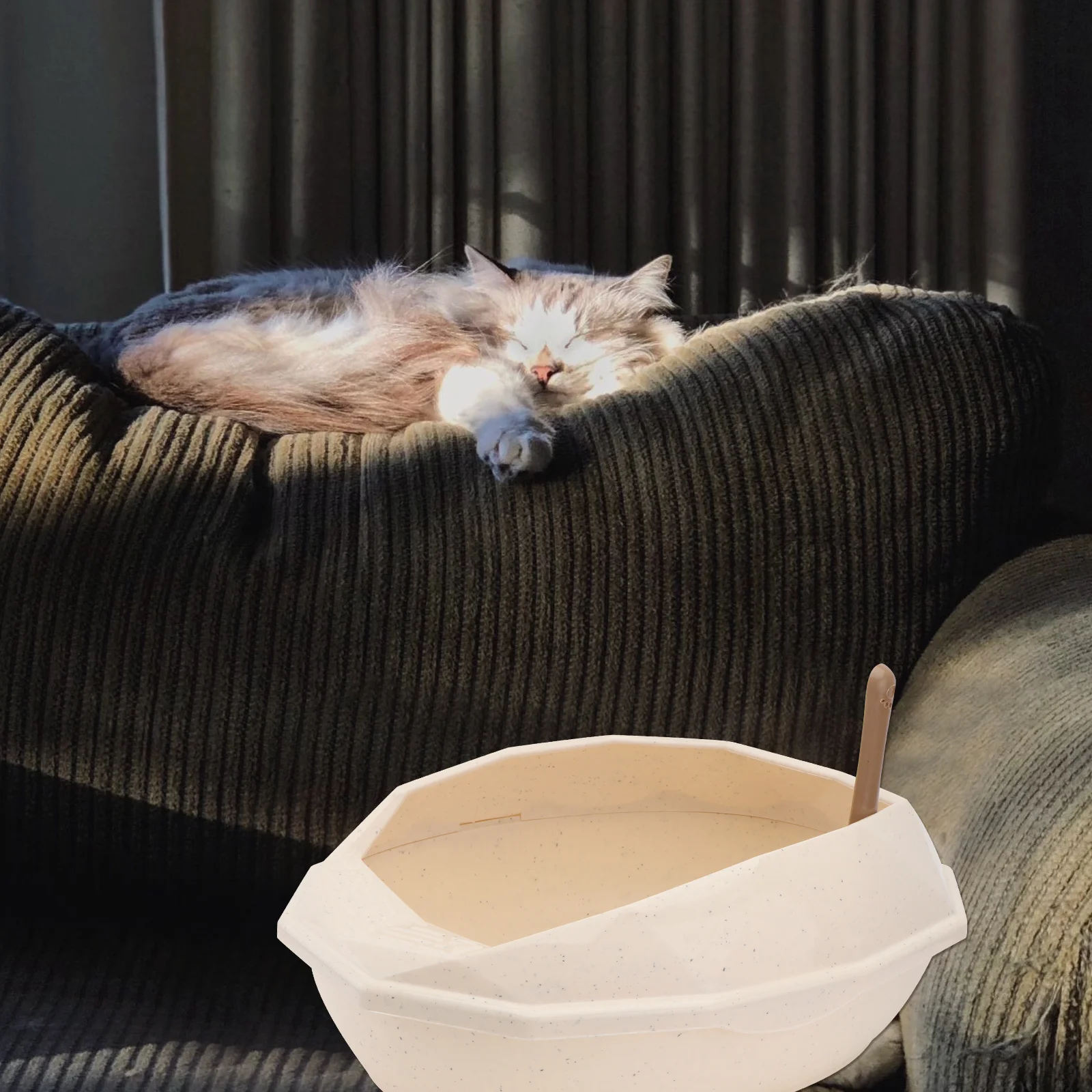 

1pc Half-Closed Litter Box Khaki Dot Pattern Plastic Anti-Splashing Flap Toilet For Indoor Home Pet Use Cat Basin Cat Supplies