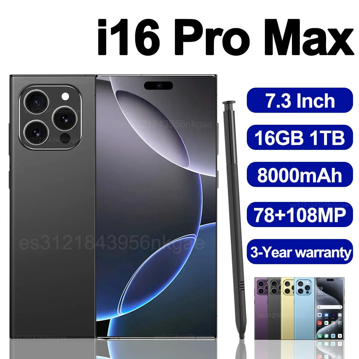 

Оригинальный смартфон i16 Pro Max, телефон с экраном 7,3 дюйма, Snapdragon 8gen3, 22G +, телефон с двумя SIM-картами, мобильные телефоны 8000 мАч, Android 14