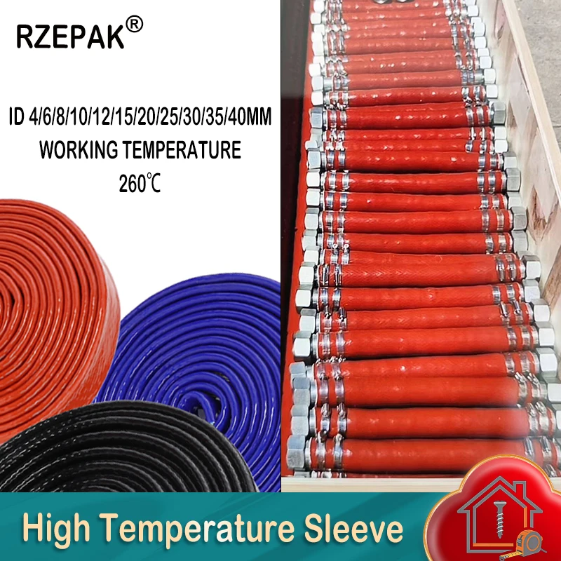 Fireproof Silicone Fiberglass Braided Cable Sleeve Diameter 4mm - 40mm 260℃ High Temperature Resistant Wire Protect Case Tube