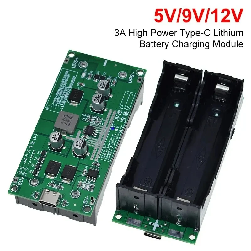 

Type-C 15W 3A 18650 Lithium Battery Charger Module DC-DC Step Up Booster Fast Charge UPS Power Supply / Converter 5V 9V 12V