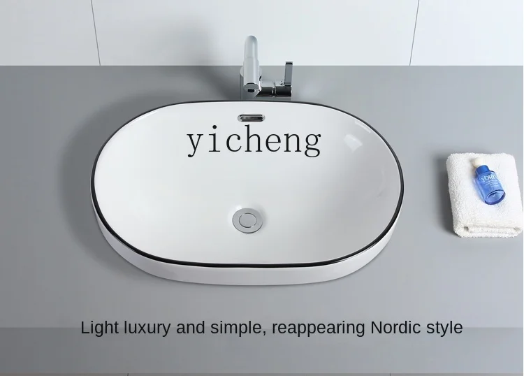 YY Semi-Embedded Wash Basin Single Basin Ceramic Table Basin Oval Wash Basin