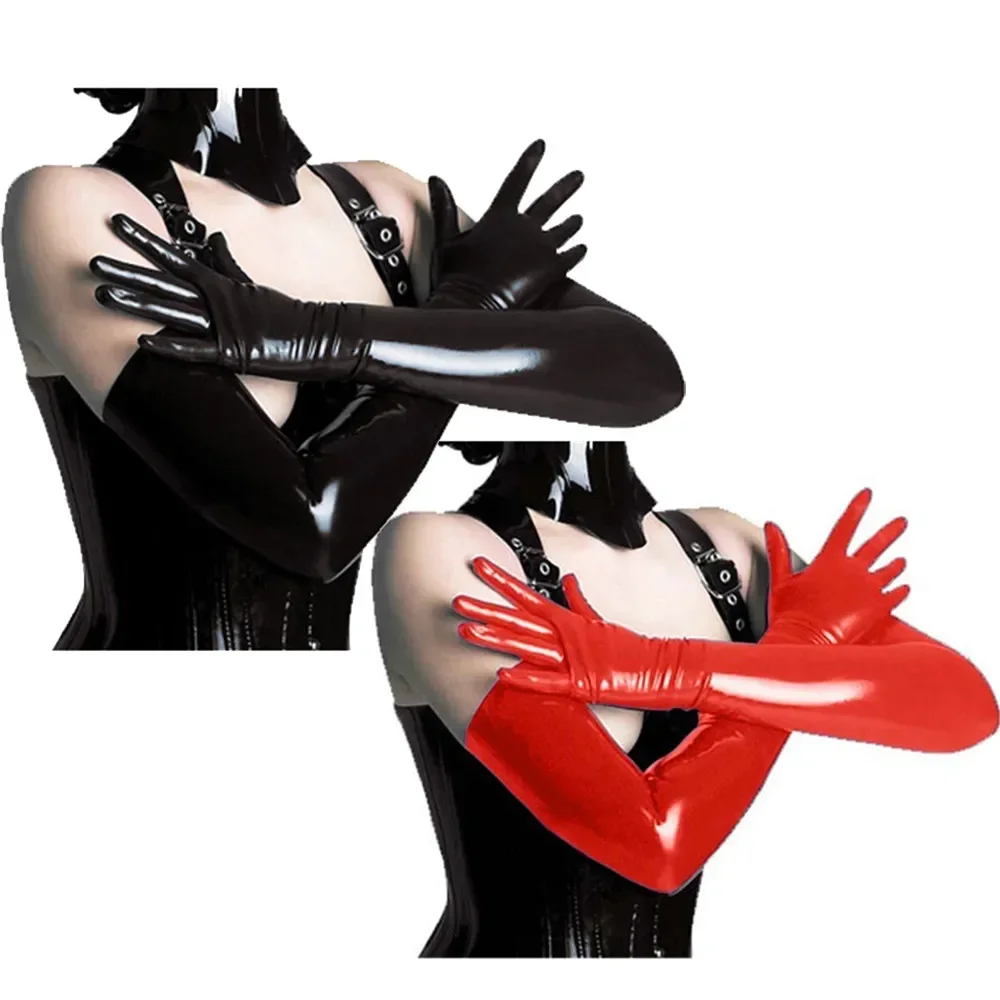 Sexy Men Women Faux Leather Long Gloves Wet Look Latex Party Opera Club Costumes New Winter Fashion Evening Party Full Finger