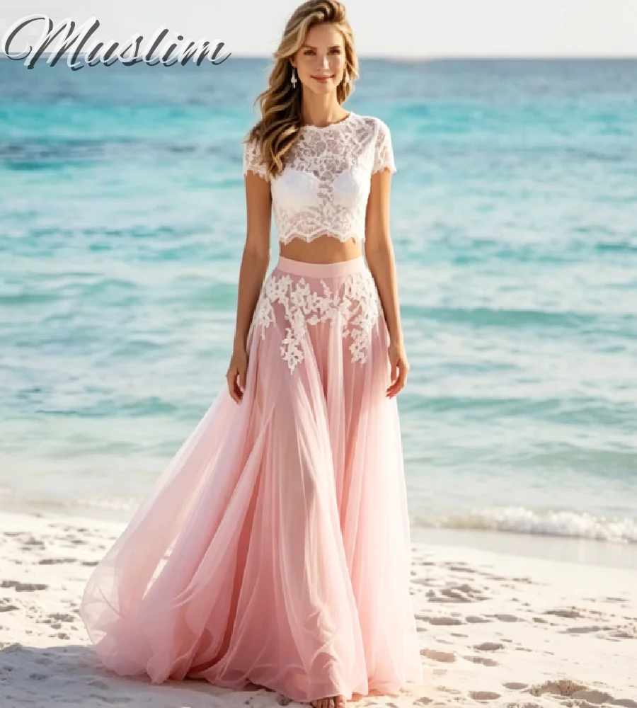 2 In 1 Cropped Lace Top Wedidng Dress Champagne Cap Sleeve Lace Appliques Tulle A Line Beach Bridal Gowns 2026 Civil Elopement