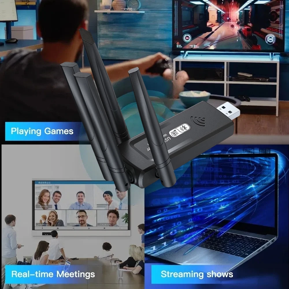 بطاقة شبكة WiFi 1300Mbps 2.4G/5Ghz بلوتوث 5.4 واي فاي دونغل AX1300 USB 4-هوائي استقبال لاسلكي للكمبيوتر/الكمبيوتر المحمول سائق مجاني