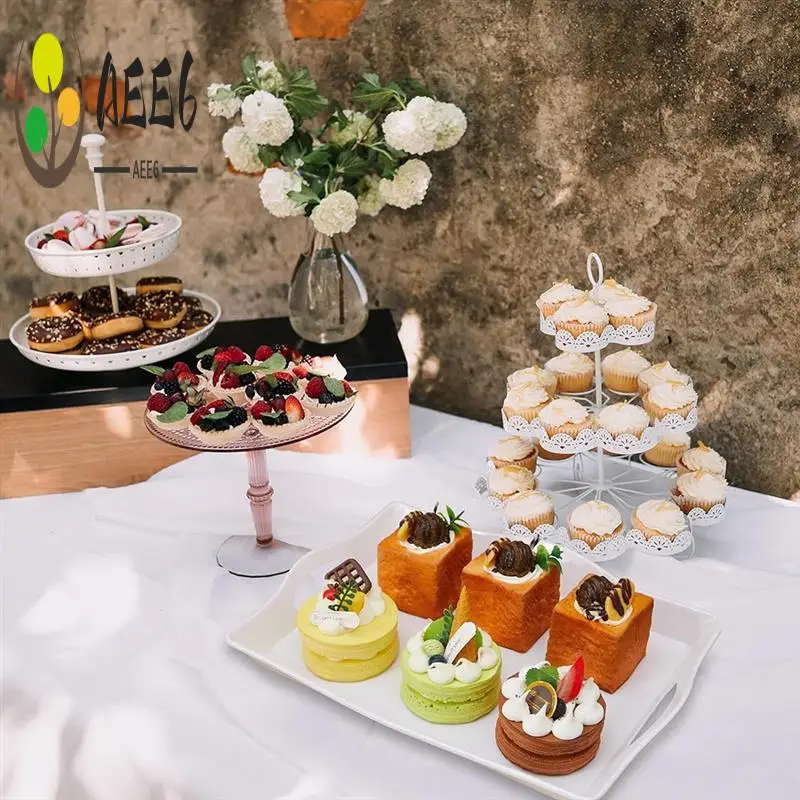 

AEE6-4 Pcs Food Serving Trays For Party Plastic Trays With Handles 13 X 10 Inch Rectangular Buffet Plastic Serving Trays