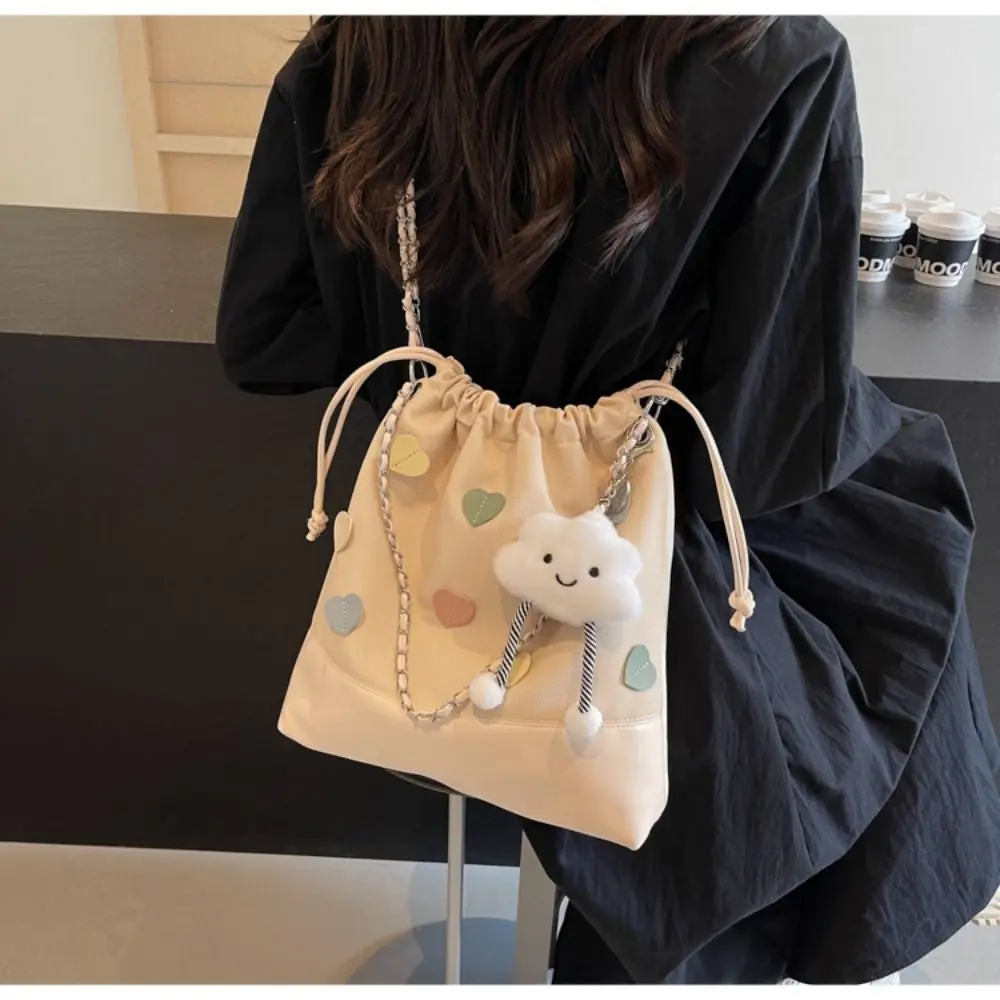 Trend Cute Decal Backpack Casual Chain Strip Shoulder Bag Versatile Creative Tote Bag for Girls