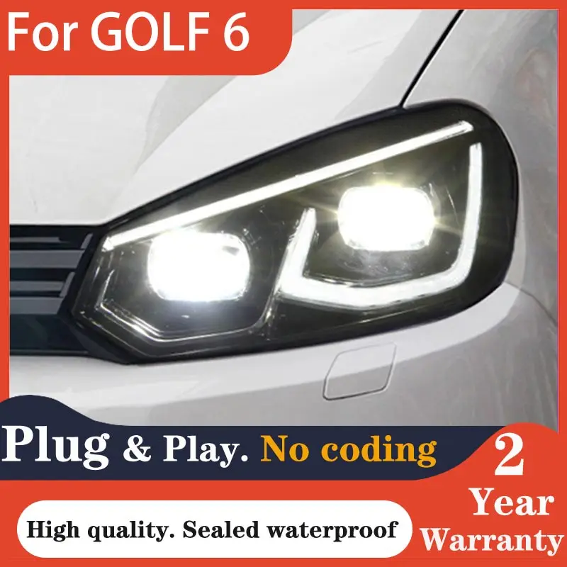 Фара для VW Golf 6 Golf6, светодиодная фара 2009-2013, фара R20 MK6 DRL, указатель поворота, дальний свет, линза проектора «ангельский глаз»