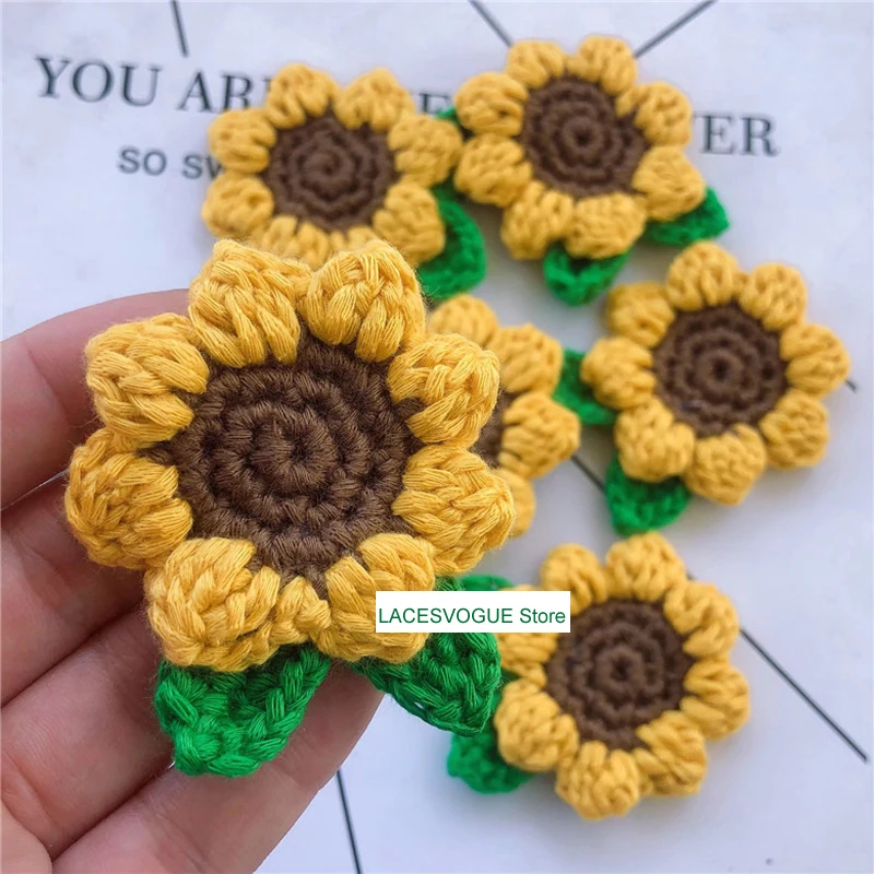 Sunflower Cloth Paste, 5PCS,Handmade Crochet, Knitted Applique, Patchwork Needlework, Sewing Accessories, 6cm,, 872