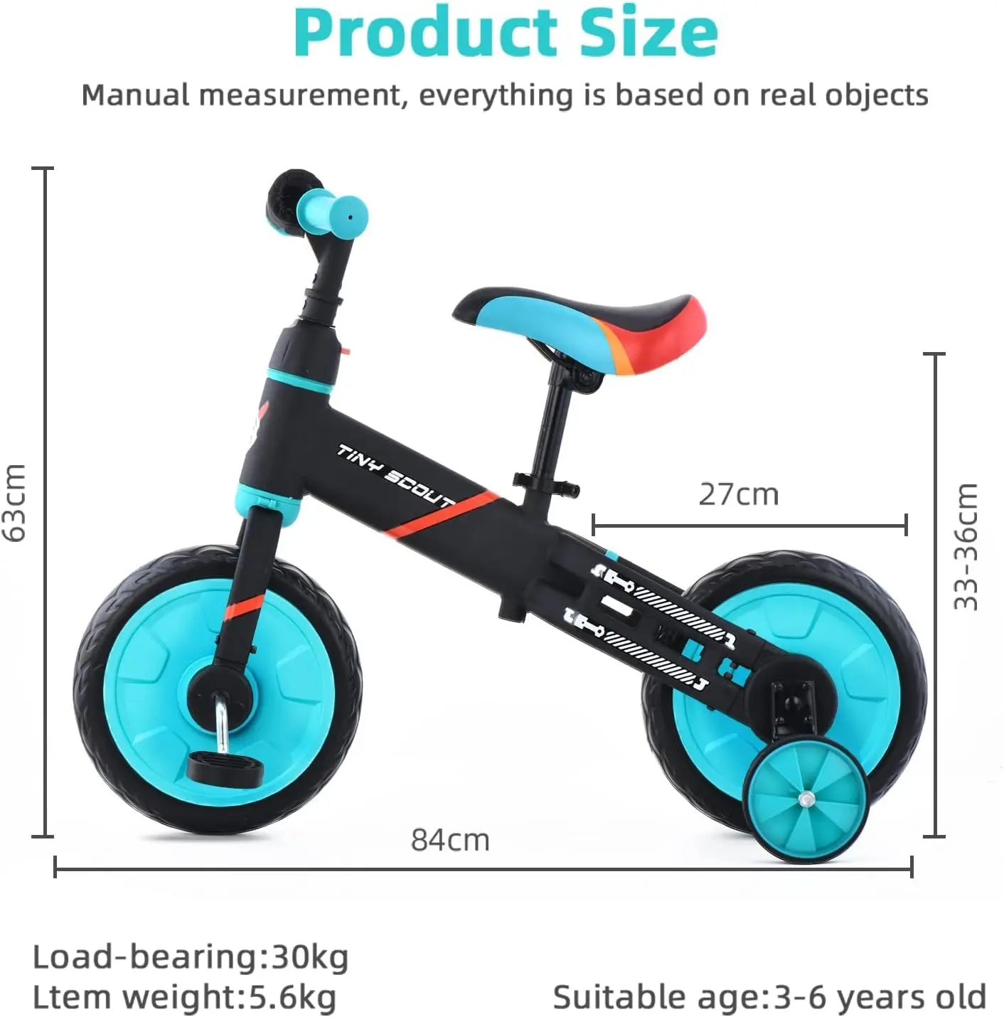 Balance Bike for 2-5 Years Old Boys&Girls, 12 Inch 4-in-1 Toddler Walking Bicycle with Detachable Training Wheels & Peda