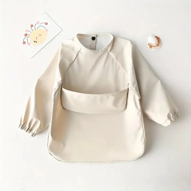 1pcs Solid Color Painting Smock Baby\'s Soft Waterproof Long Sleeve Art Smock Feeding Bib Apron for Kids Accessories