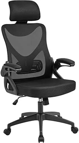 

Ergonomic Mesh Office Chair, High Back Desk Chair with with flip-up Armrests, Adjustable Padded Headrest Computer Chair with Lum