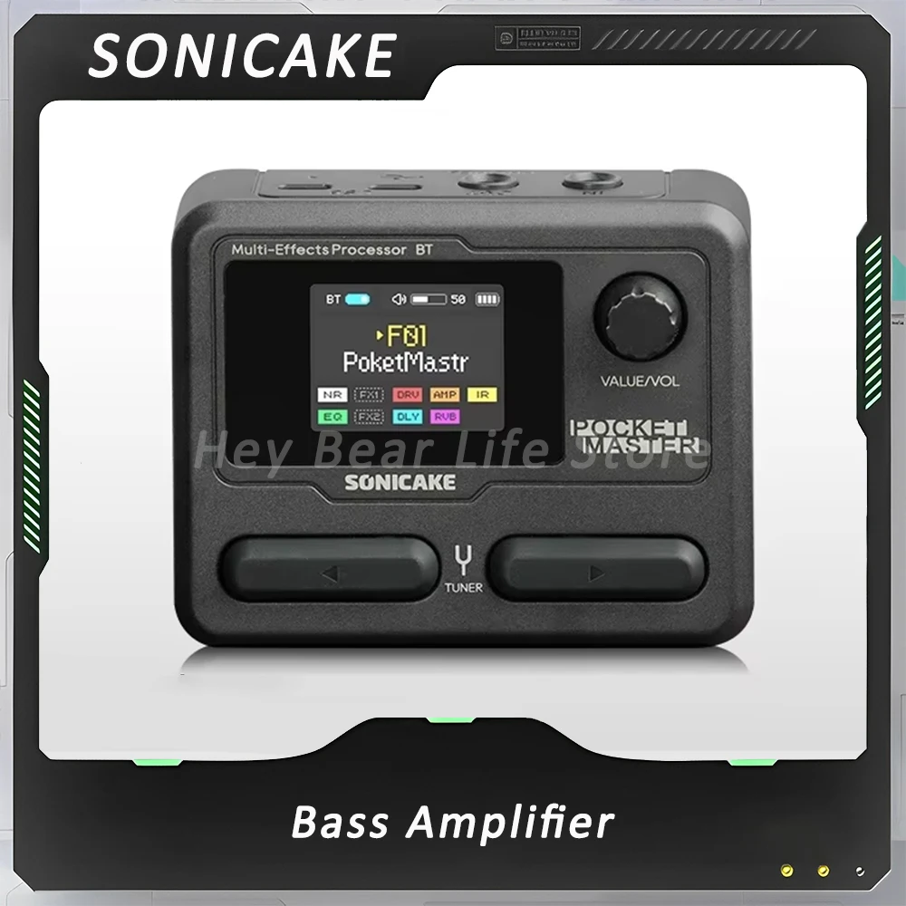 Sonicake Pocket Master Electric Guitar Bass Amplifier 1.77 Lcd Screen Modeling Ir Multi-Effect With Otg Looper Customized Gifts