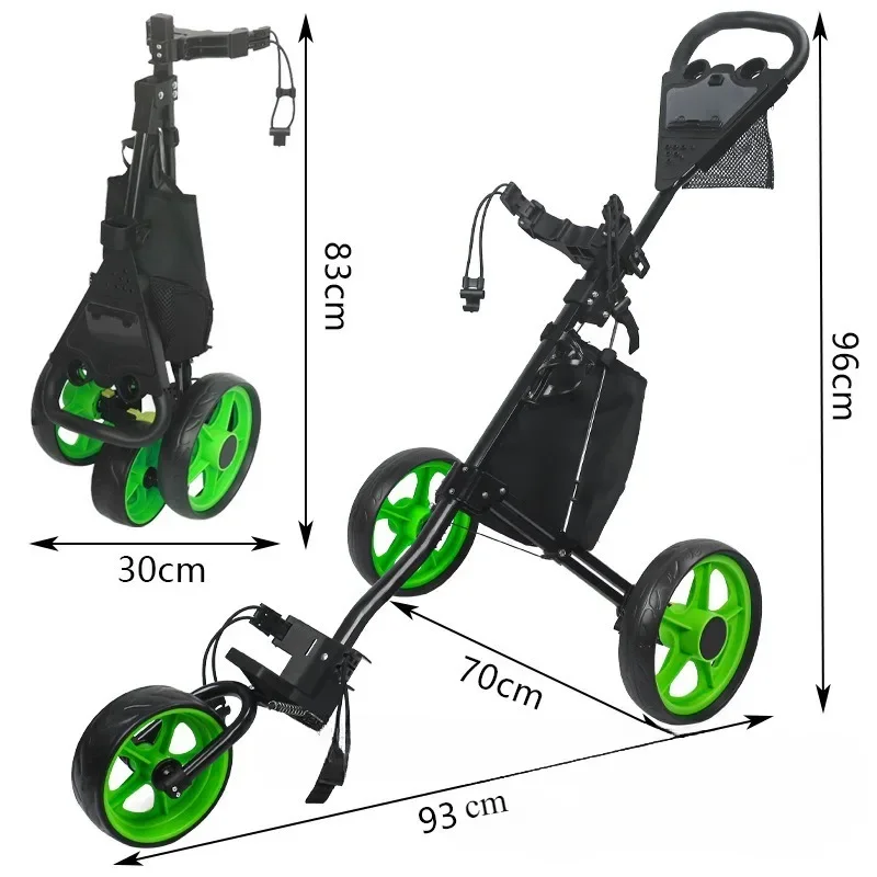 عربة دفع الجولف، عربة جولف قابلة للطي بثلاث عجلات مع فرامل للقدم وحامل هاتف وحقيبة تبريد مقاومة للماء، محمولة خفيفة الوزن