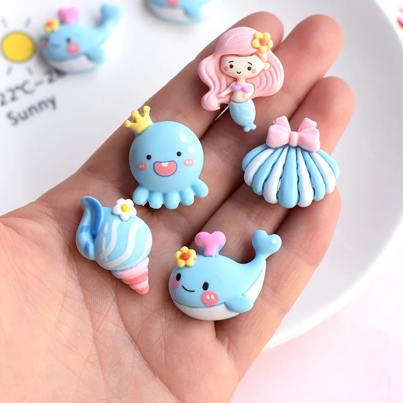 Cute Kids Clothing Buttons Cartoon Whale Mermaid Conch Sea Pattern Decorative DIY Sewing Accessories Children 10pcs Resin Button