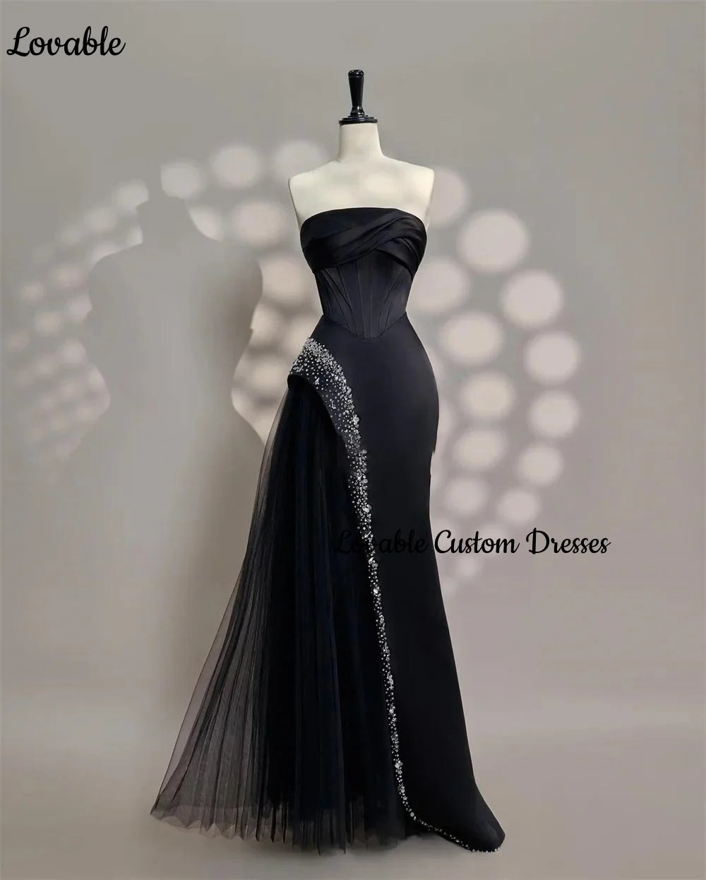 Customized فساتين سهرة A-Line Strapless Floor-Length Luxury Evening Dresses Beadings Zipper Up Sleeveless Dresses For Prom