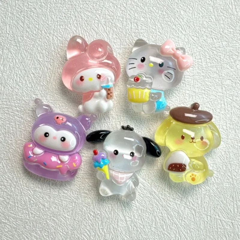 Cartoon Anime Sanrio Cute HelloKitty Luminous Resin Patch Transparent Handmade DIY Girl Jewelry Accessories Materials Wholesale