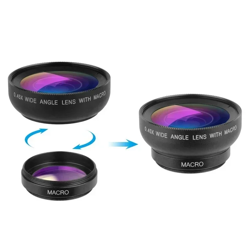 Super Wide Angle Phone Lens Kit, Lente de Câmera HD para iPhone 6S 7 Xiaomi All Cellphone, 0.45x Super Wide Angle, 12.5x Super Macro Lens, 1Pc