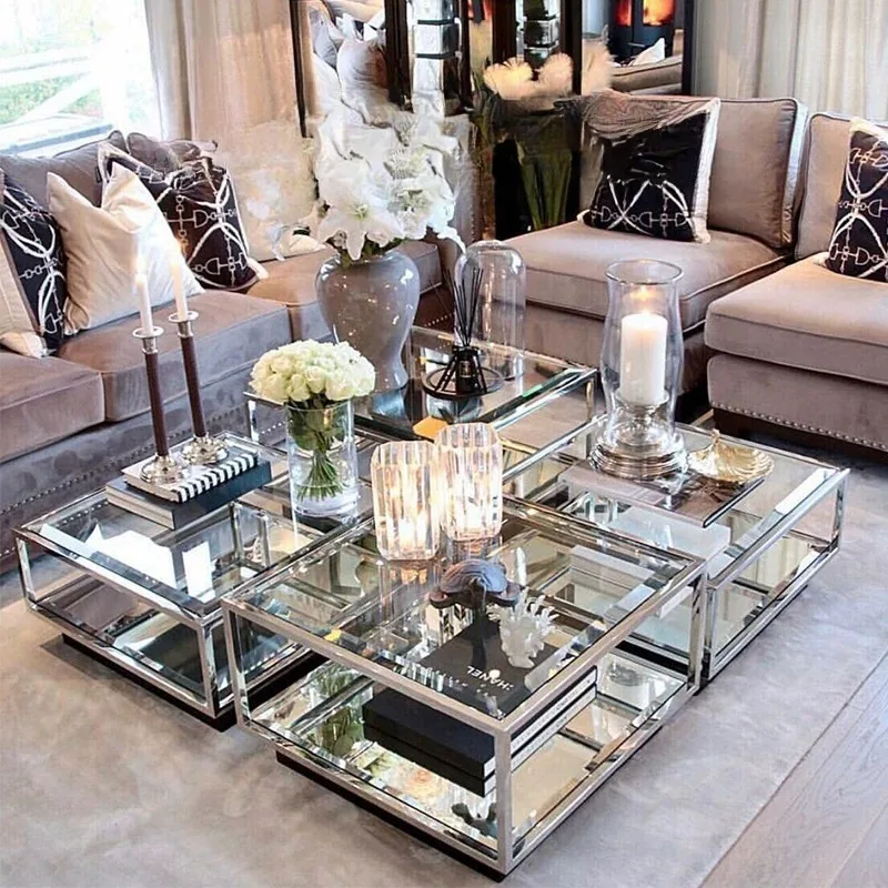 Italian light luxury tempered glass coffee table simple modern creative living room tea table