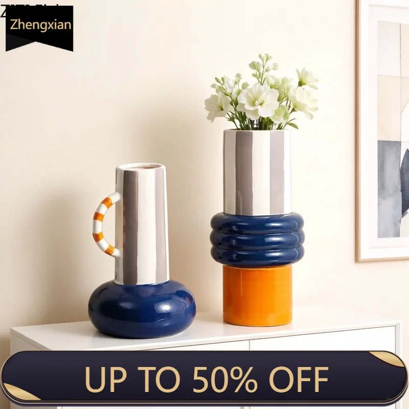 Creative Patchwork Color Ceramic Vase Minimalist Plant Pots Table Decoration Flower Arrangement Floral Vase Room Aesthetic Decor
