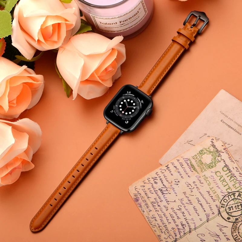 Leather Strap for Apple Watch band 7 45mm 41mm SE High Quality Derm Wrist Bracelet Iwatch Series 6 5 4 44mm 40mm 3 2 1 42mm 38mm