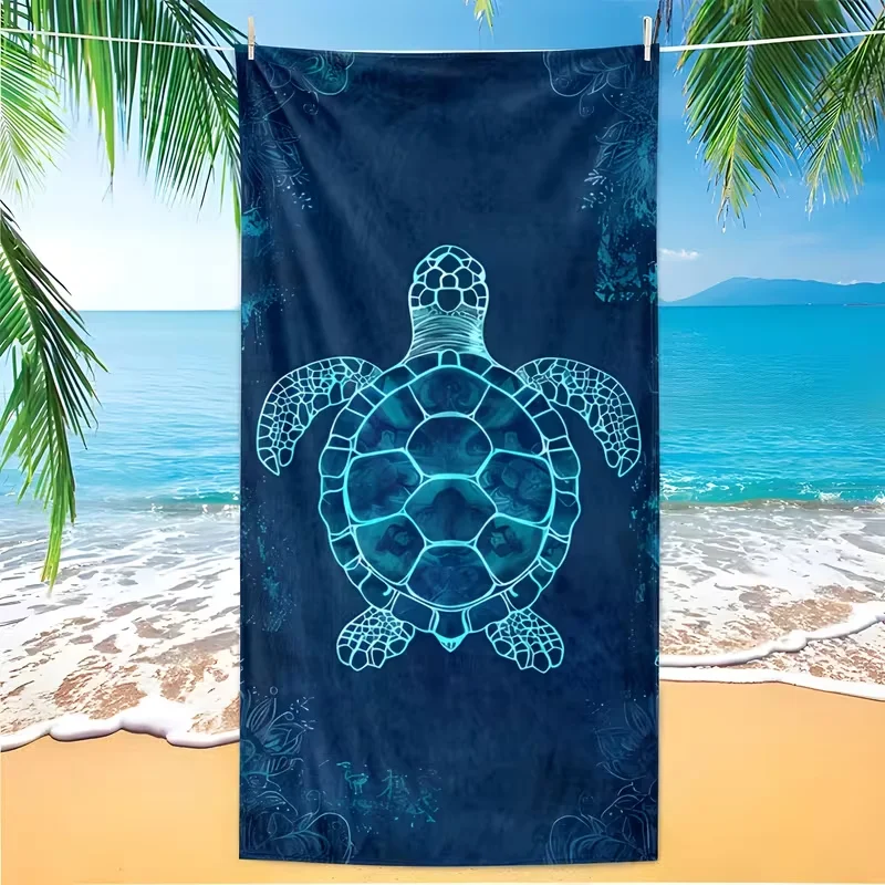 Navy Base White Line Drawing Sea Turtle Coral Beach Towel Portable Towel Summer Beach Swimming Pool Outdoor Bath Blanket